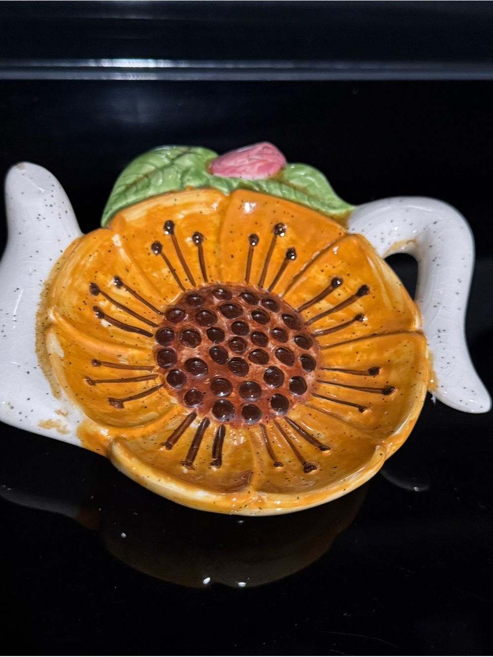 Sunflower teapot trinket dish teabag holder or ashtray! Super cute handpainted